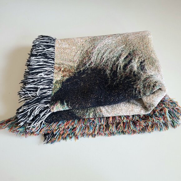 Woven blanket throw Afghan with dog. ''Love'' - Picture 9 of 9